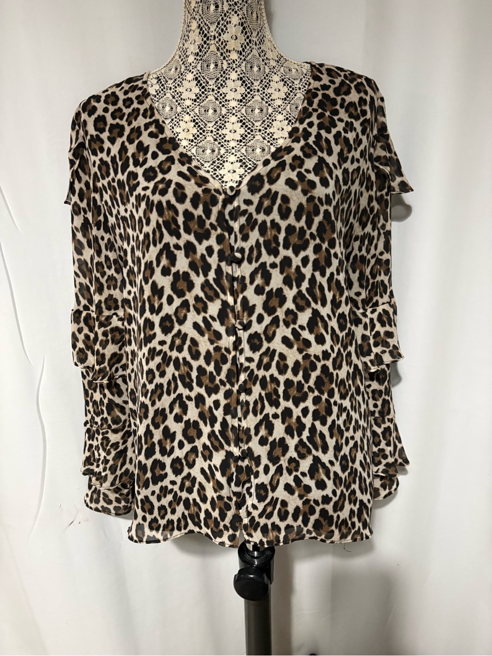 Vince Camuto Black, Brown Animal Print Women's V Neck Blouse Top Size XL